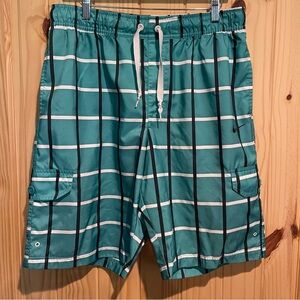 Nike Turquoise and White Checkered Board Shorts Men’s Large